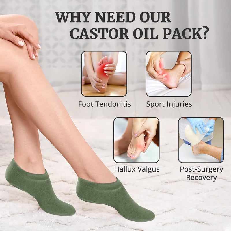 Pedobi Castor Oil Pack Wrap for Feet, Castor Oil Pack Wrap Organic Cotton for Women，Castor Oil Pack Kit for Feet Arthritis and Feet Tingling feet Cracking, Moisturizing Feet Green(Oil Not Include) - Image 2